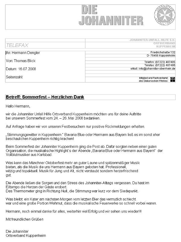 Fax der Johanniter Unfall Hilfe Kuppenheim